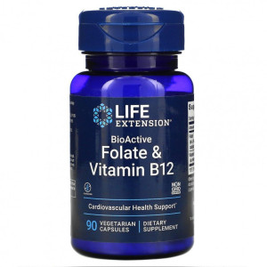 Life Extension, BioActive Folate & B12, 90 капс (90 порций)