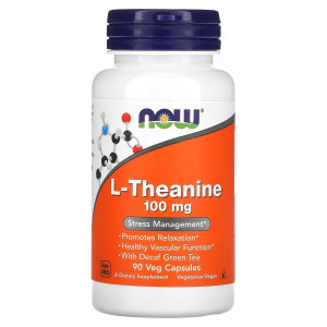 NOW, L-Theanine 100 мг, 90 капс (90 порций)