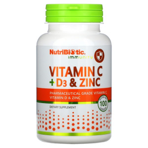 NutriBiotic, Immunity, Vitamin C + D3 & Zinc, 100 капс (50 порций)