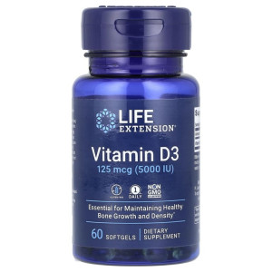 Life Extension, Vitamin D3 5000 МЕ, 60 капс (60 порций)